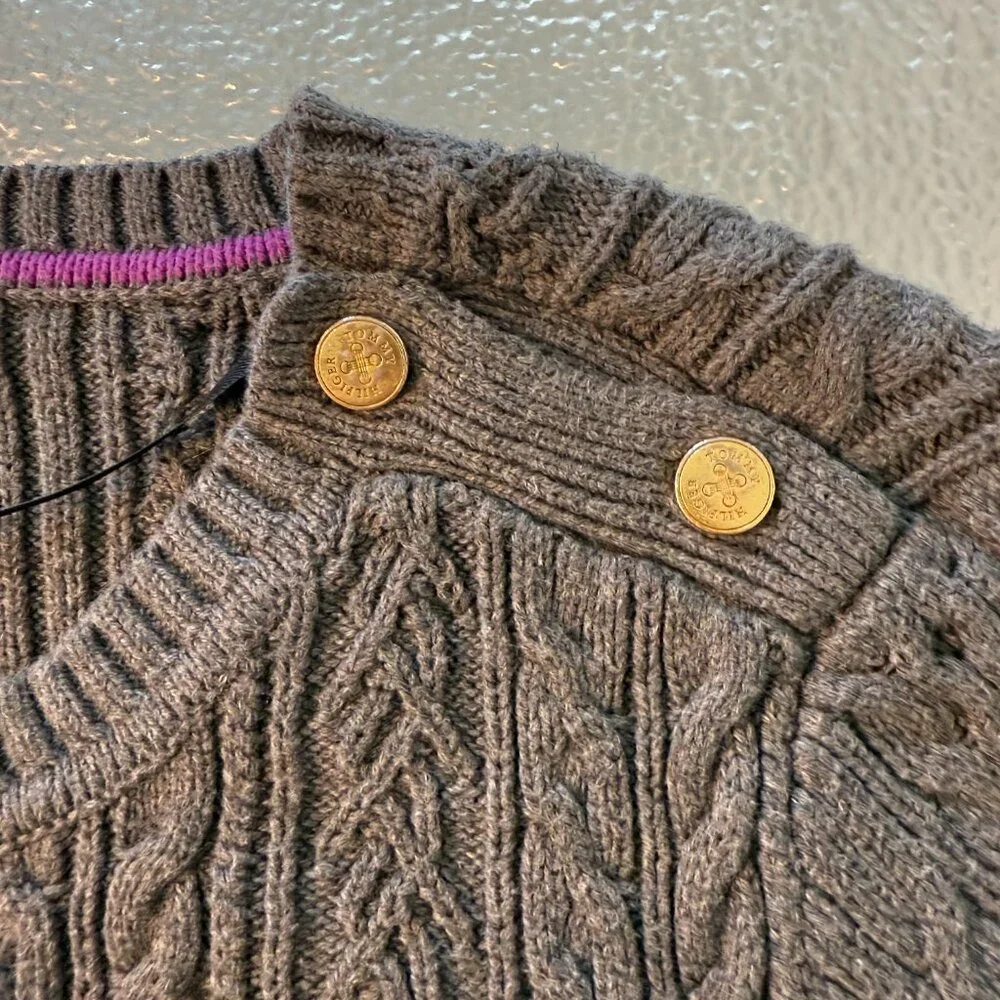 Tommy Hilfiger Cable Knit Long Sleeve Sweater Women’s Size‎ Large Crewneck Gray